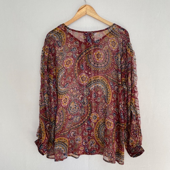 JOHNNY WAS JADE Size 2X Epsilon Paisley Peasant Top Sheer Georgette Fabric - Picture 4 of 7